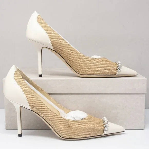 Jimmy Choo Love 85 Natural/Crystal/Latte Heels Size 37 (7 US)